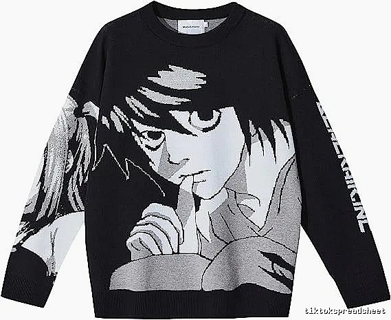 Premium Style Anime graphic sweater Black Knit Top for Minimal Outfits