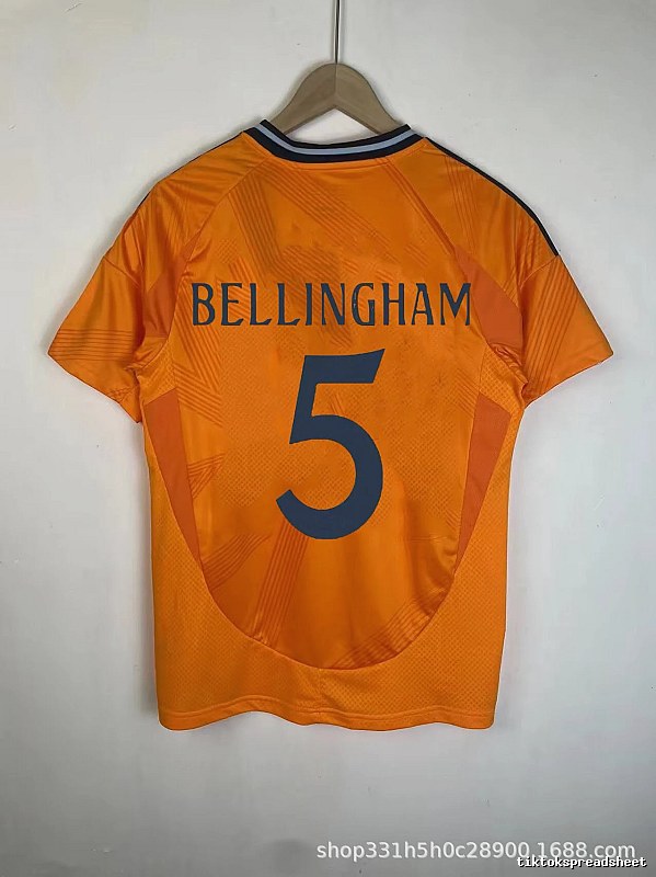 Real Madrid Summer Bellingham #5 soccer jersey White Real Madrid with Bold Graphic