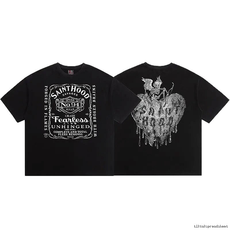 SAINTHOOD Skeleton Print Street Style Black T-Shirt