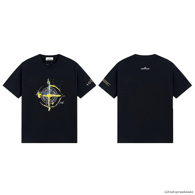 Stone Island Ink-splattered Street Style Black Short-sleeve T-shirt