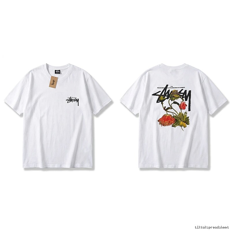 Stussy Floral Print White T-Shirt