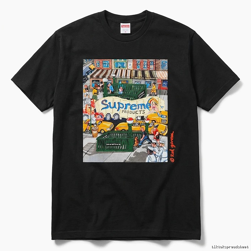 Supreme street style black T-shirt