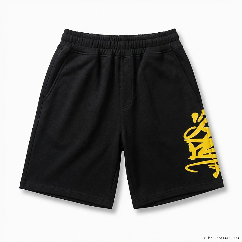 SynaWorld graffiti-style black shorts