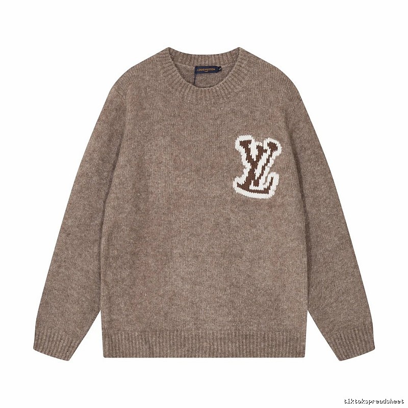 Taupe Logo Knit Sweater with Louis Vuitton Patch