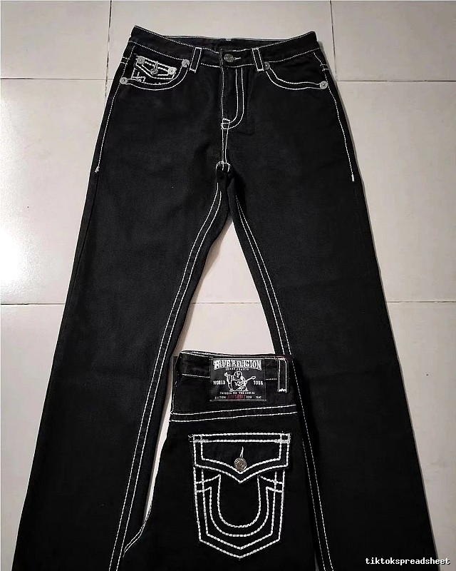 True Religion Black White Contrast Stitch Jeans Daily Styling Logo